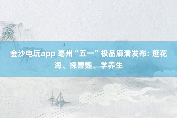 金沙电玩app 亳州“五一”极品廓清发布: 逛花海、探曹魏、学养生
